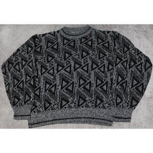 Michael Gerald Pullover Sweater Men's Large Black Gray Geometric Long Sleeve